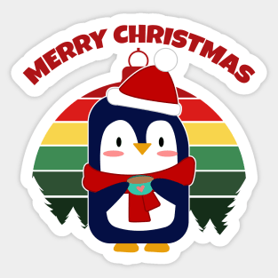 Merry Christmas Cute Penguin Retro Vintage Holiday Design Sticker